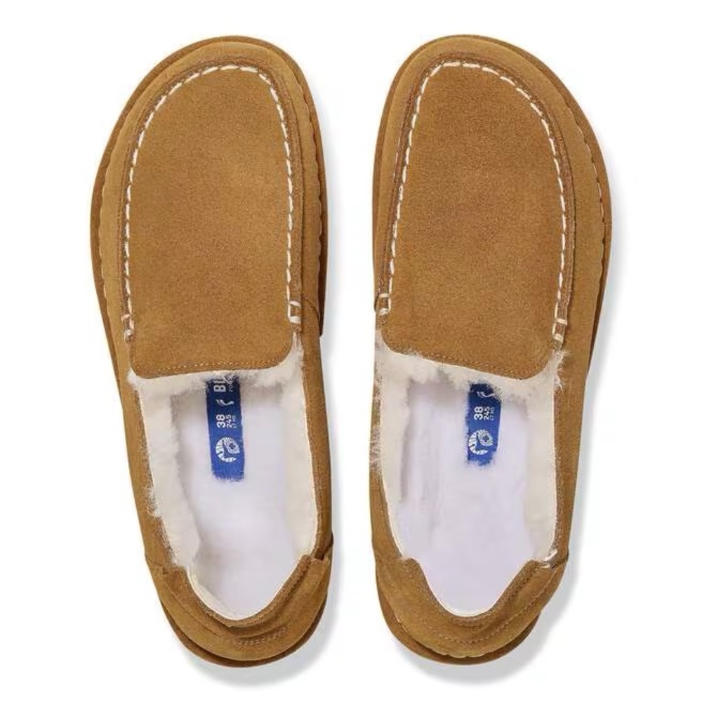 Birkenstock Utti Shearling slipper in cognac/mink suede, size 39